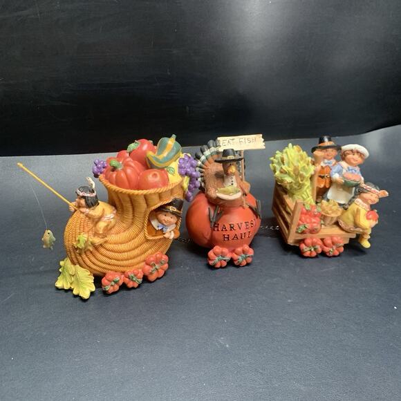 Vintage Harvest Haul Train Thanksgiving Table Top Decor Folk Art 14” 3 Pieces. - Picture 1 of 8